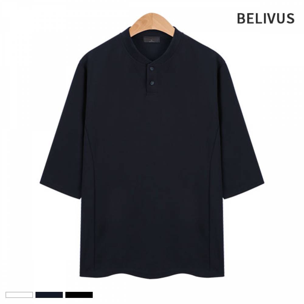 빌리버스 남자 티셔츠 BCM025 헨리넥 7부 기본무지티