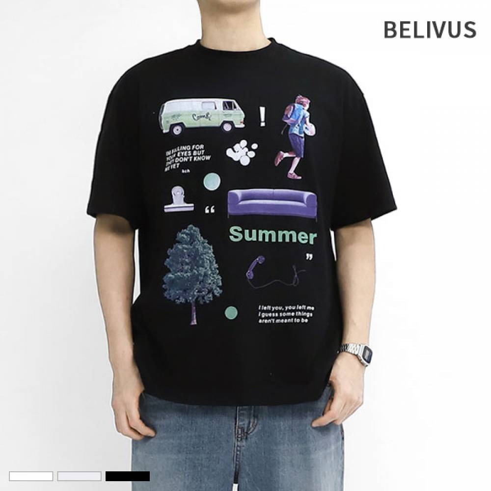 빌리버스 남자 반팔티 BRAT020 라운드 여름 티셔츠