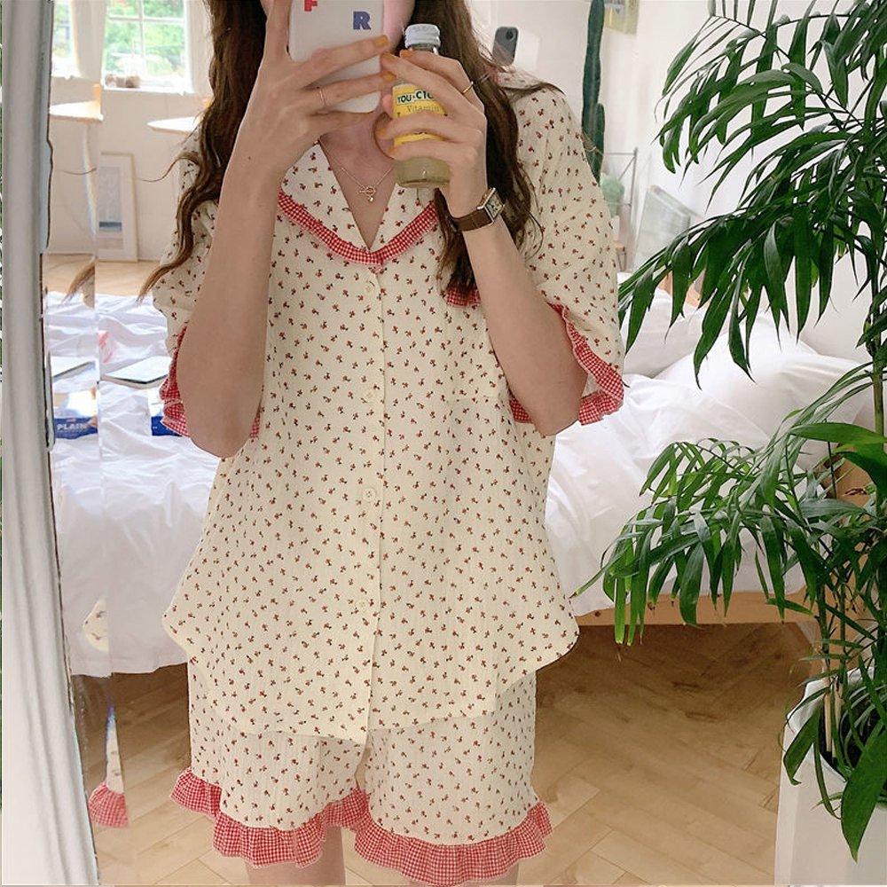 여성 편한 여름 파자마 예쁜 꽃무늬 잠옷 세트 홈웨어