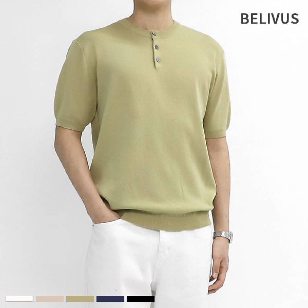 빌리버스 남자 반팔티 BXR021 헨리넥 니트 티셔츠