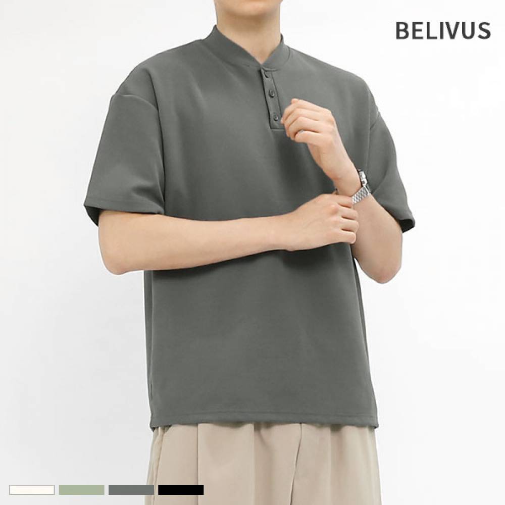 빌리버스 남자 반팔티 BTS078 헨리넥 카라 티셔츠