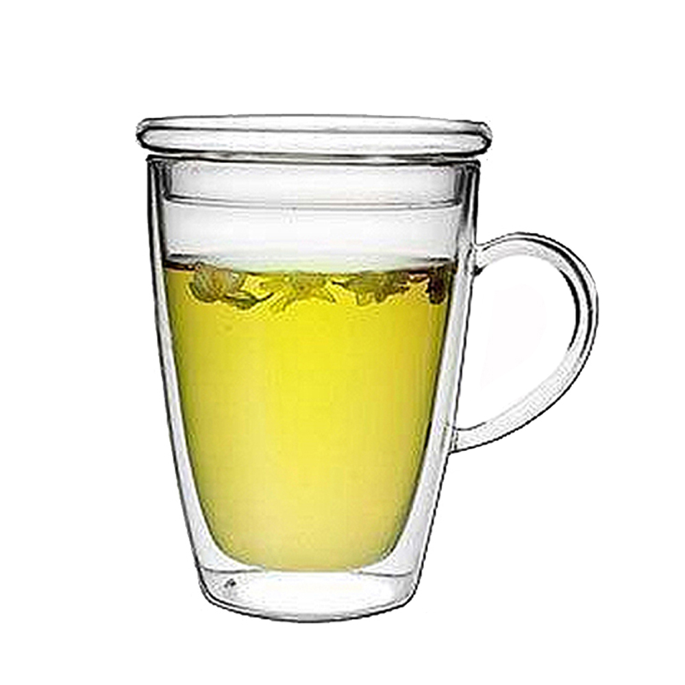 로하티바오 뚜껑 유리컵 300ml 이중유리 머그컵
