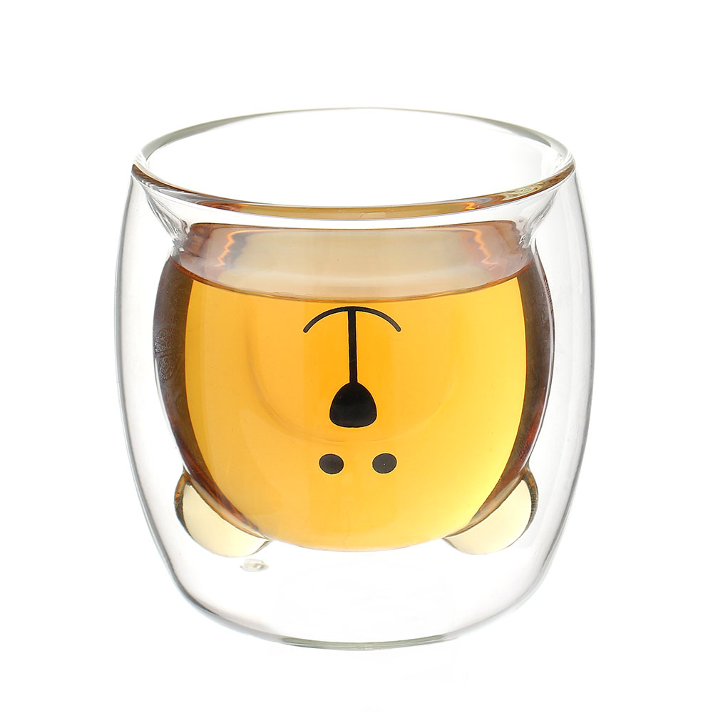 로하티 행복카페 이중 유리컵 내열 곰돌이 동물컵