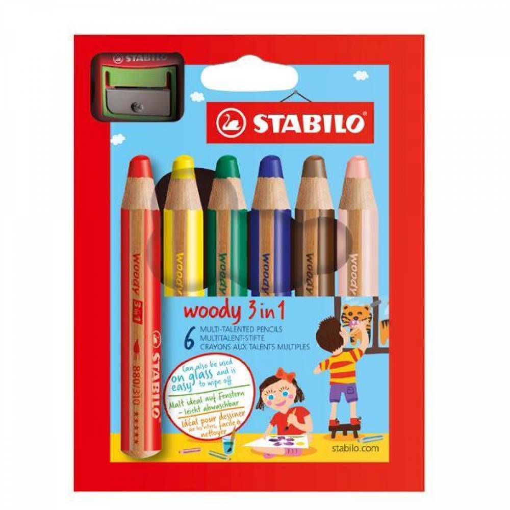 스타빌로 우디 3in1 멀티 크레용 6색 어린이 색연필(제작 로고 인쇄 홍보 기념품 판촉물)