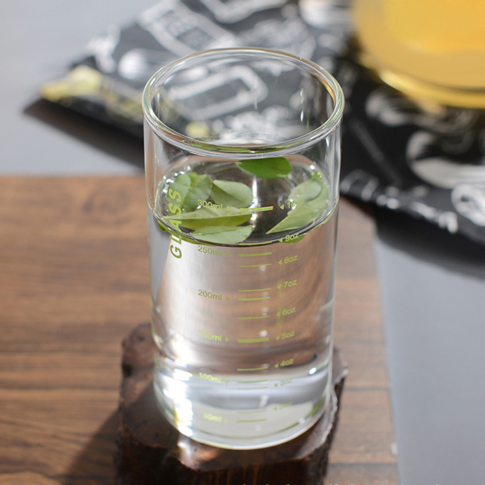 로하티눈금패턴 내열 유리컵(350ml) (그린) 주스잔