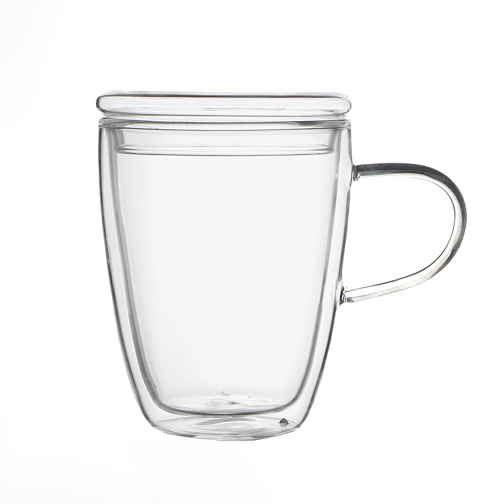 로하티바오 뚜껑 유리컵 300ml 이중유리 머그컵