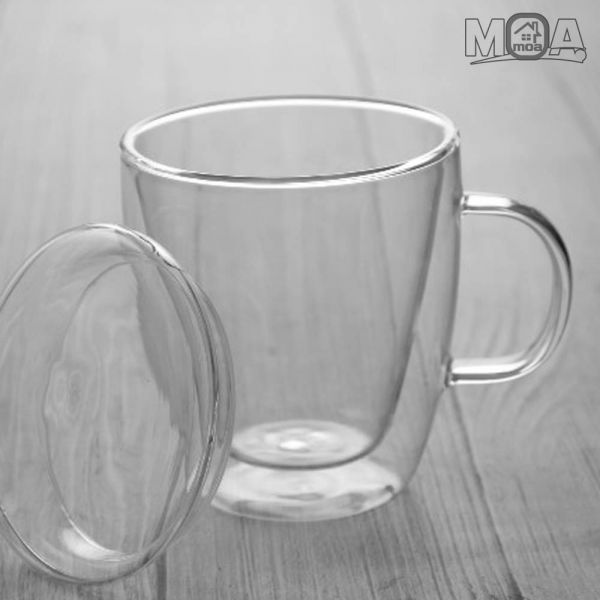 더블글라스 이중 유리컵 이중 유리 뚜껑 머그컵 뚜껑컵 475ml