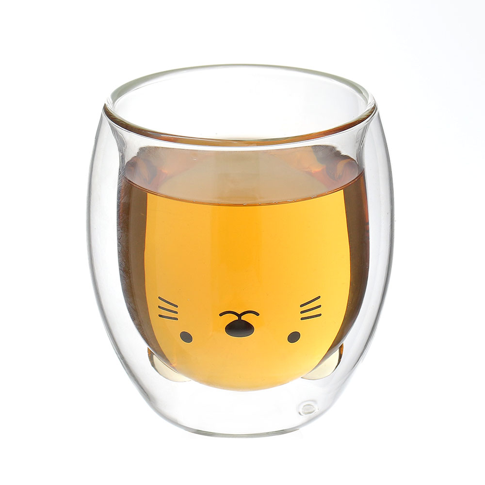 로하티 행복카페 이중 유리컵 고양이 내열 동물컵