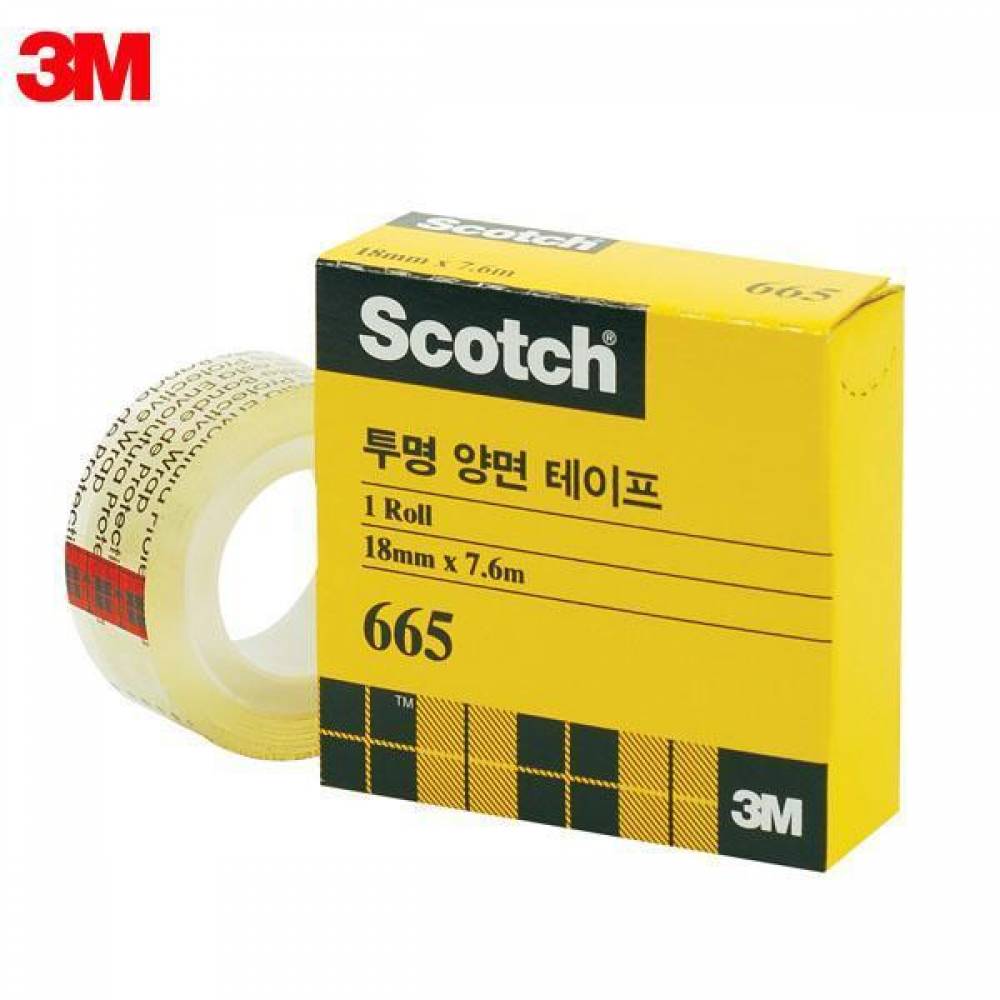 3M 스카치 665B 투명 양면 테이프 리필 (18mm x7.6M)(제작 로고 인쇄 홍보 기념품 판촉물)
