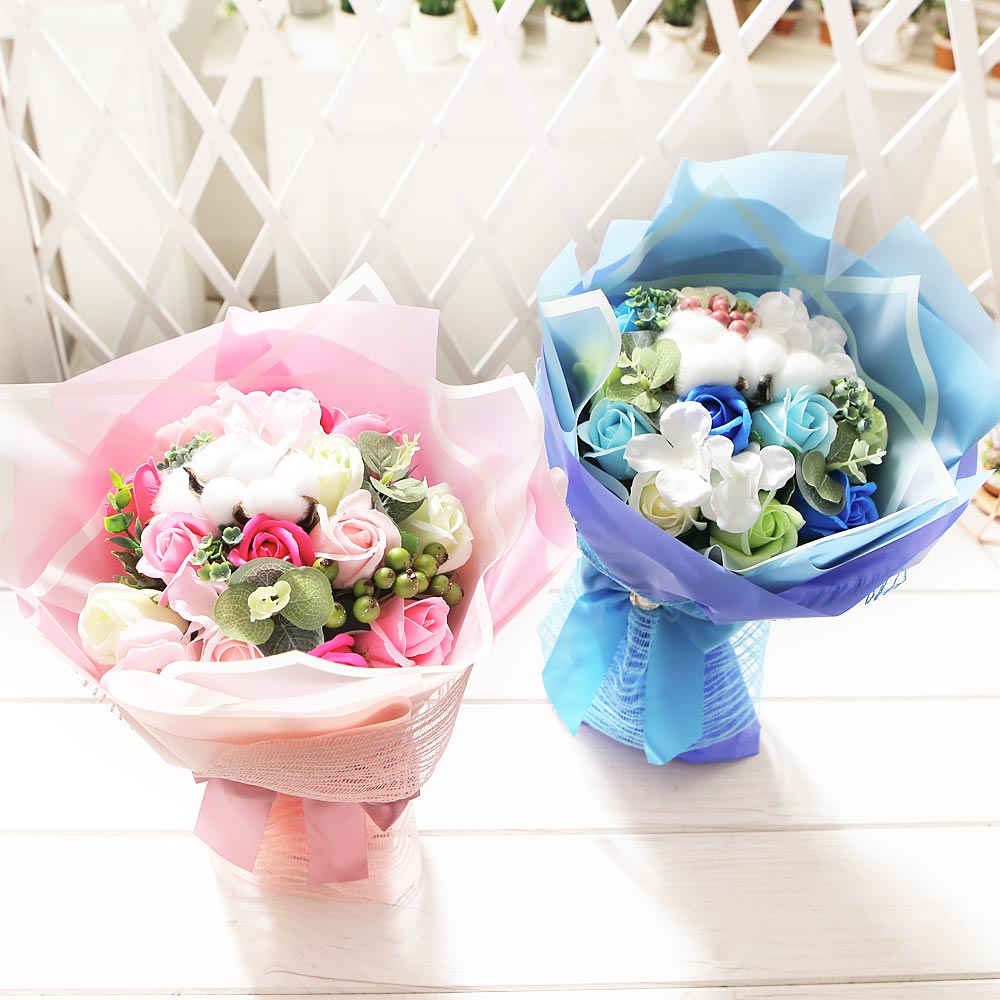 코튼 비누장미 꽃다발 블루 졸업식 생일 기념일 선물