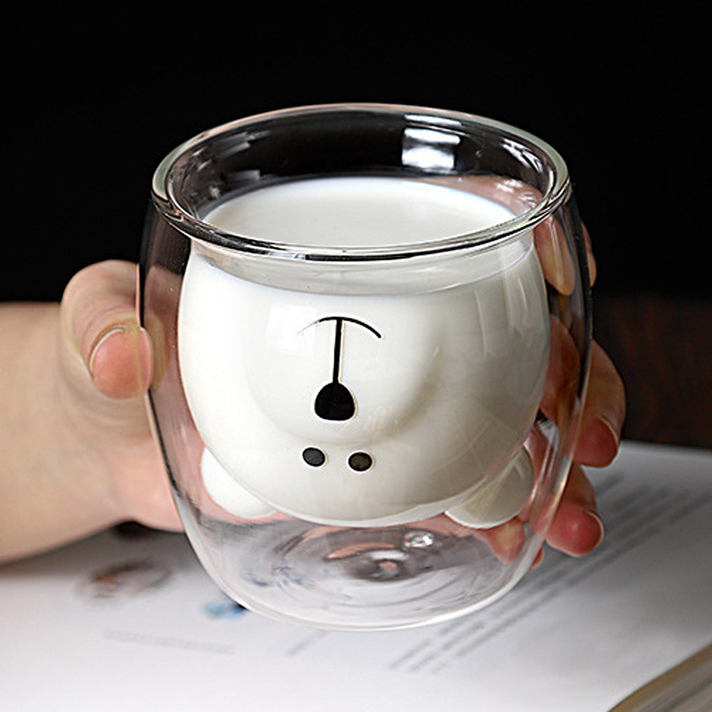 로하티 행복카페 이중 유리컵 내열 곰돌이 동물컵