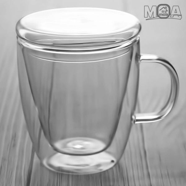 더블글라스 이중 유리컵 이중 유리 뚜껑 머그컵 뚜껑컵 450ml