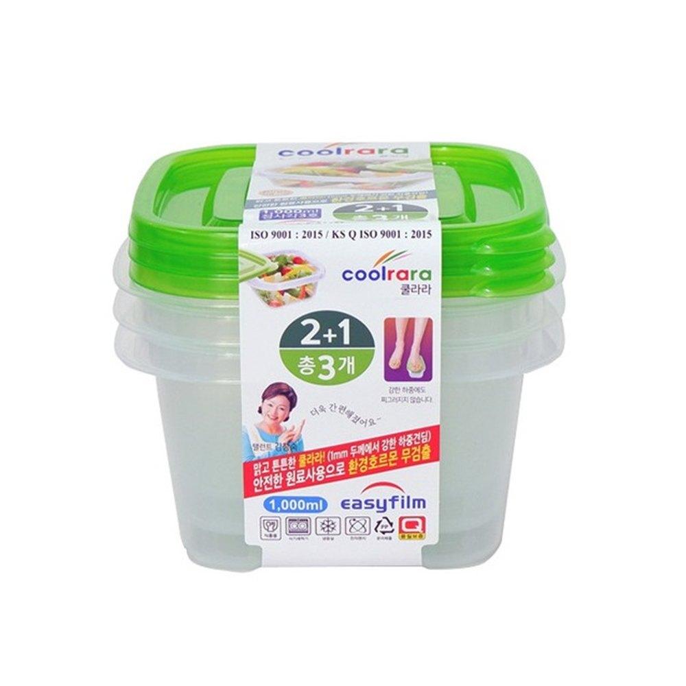 쿨라라 정사각 밀폐용기 3호 1000ml 3개입