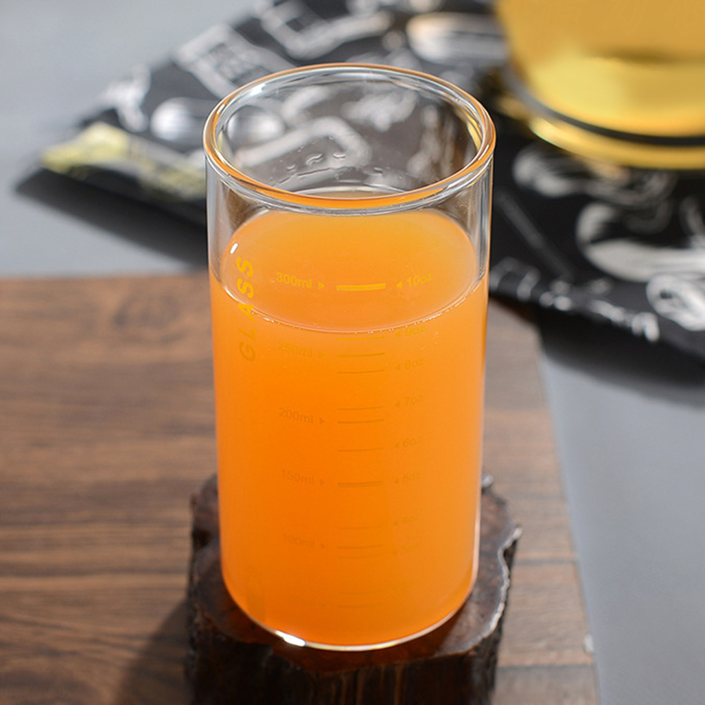 로하티눈금패턴 내열 유리컵(350ml) (오렌지) 물잔
