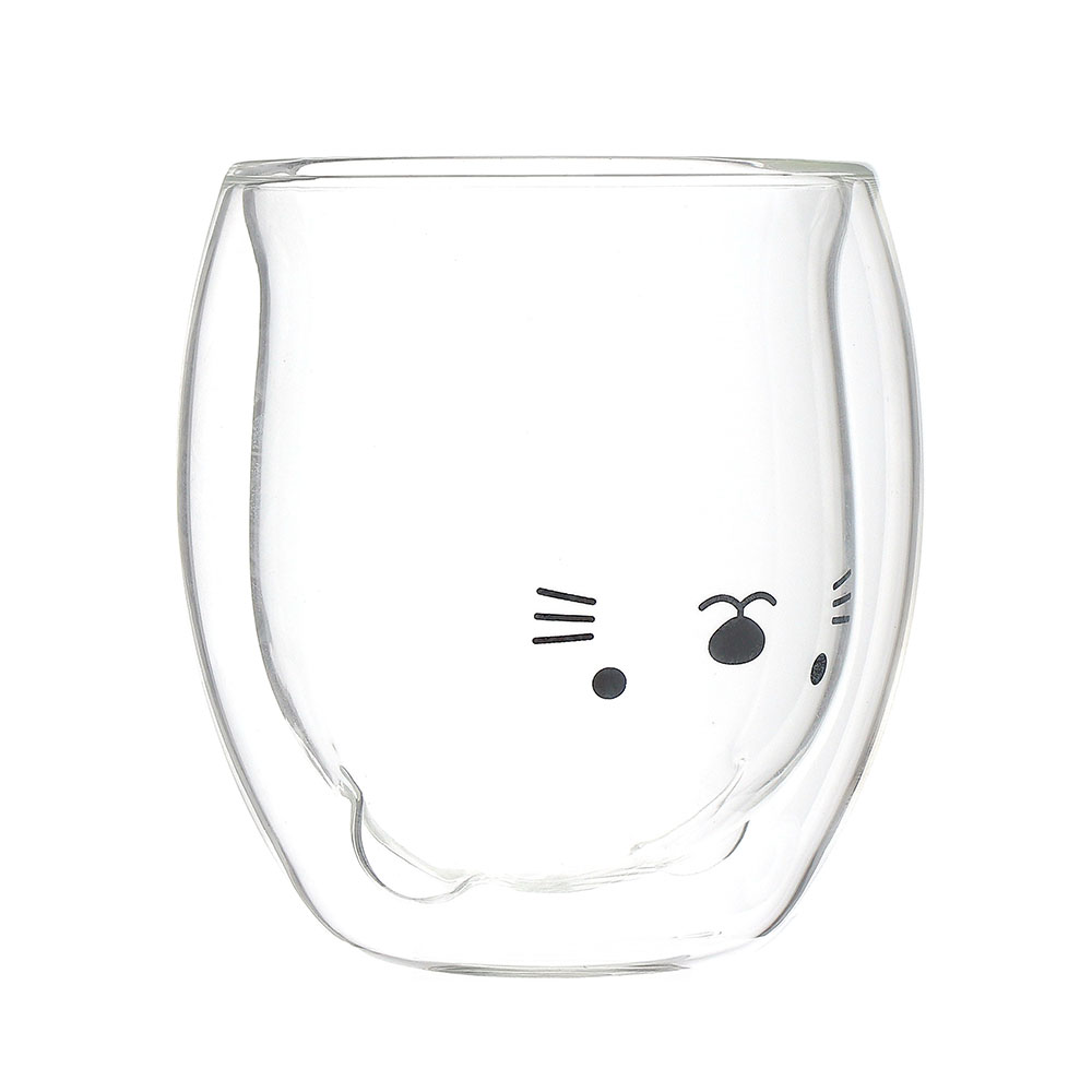 로하티 행복카페 이중 유리컵 고양이 내열 동물컵