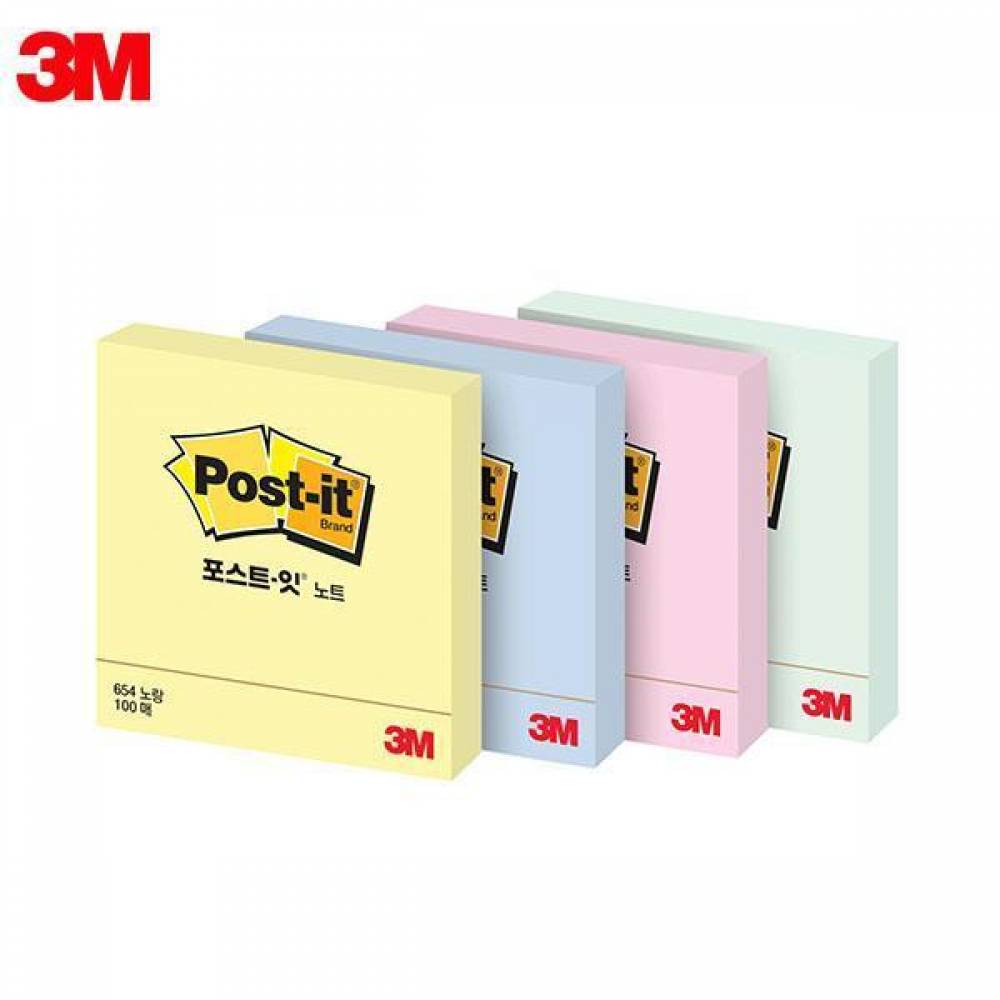 3M 포스트잇 일반노트 654 (76x76mm) 1패드 메모지(제작 로고 인쇄 홍보 기념품 판촉물)
